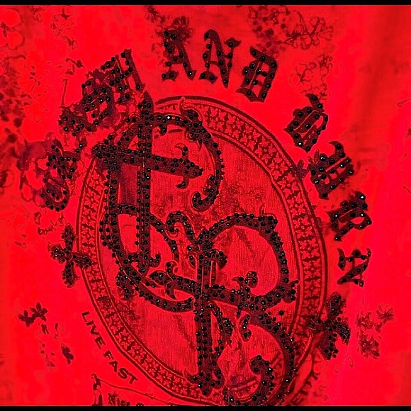 🆕🔥CRASH&BURN SUPER CUTE/RED&BLACK&BLING QUARTER SLEEVES LACE LIGHT PINK NWOT - Picture 2 of 5